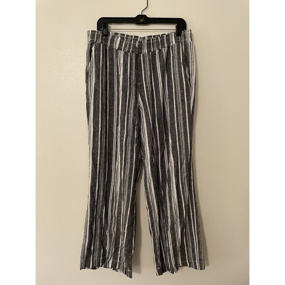 Women’s Linen Blend Pants Briggs  XL Gray And White Elastic Waist W/Pockets - Picture 1 of 4